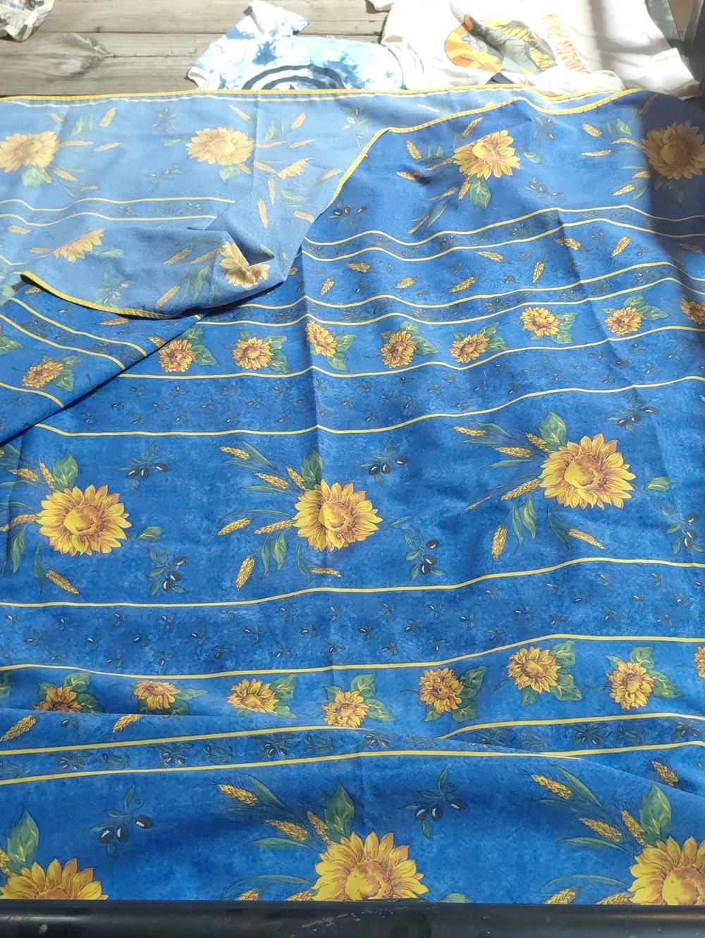 Sunflower-Accent Blue Tablecloth - Unbranded